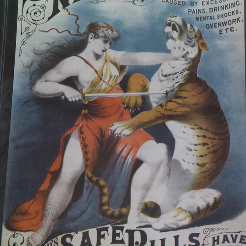 720 - Vintage poster advertising Warner's Safe Nervine, glazed and mounted on wooden block, height 74cm