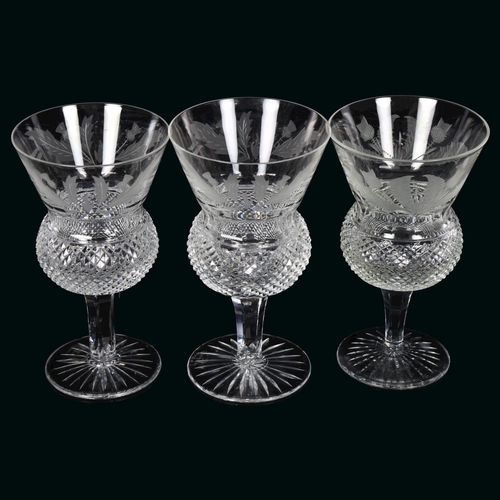 722 - A set of 3 Edinburgh Crystal Thistle goblets, height 13cm