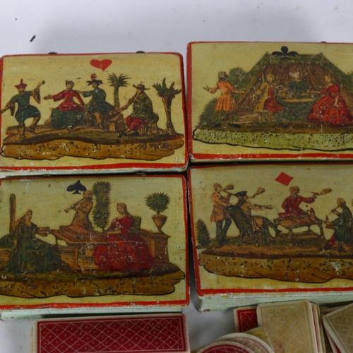 724 - 4 x 18th century lacquer gaming boxes, polychrome transfer decorated lids in Vernis Martin style, le... 