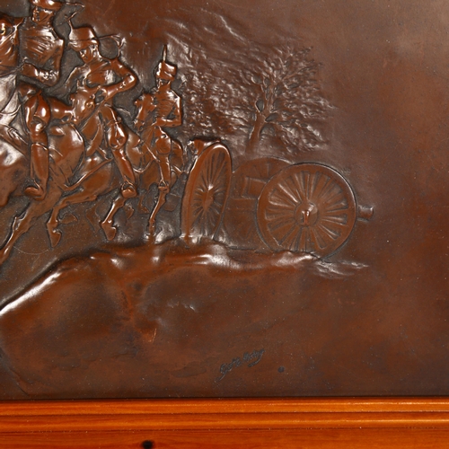 749 - G Halliday, 19th century copper electrotype relief plaque, hussars pulling a gun carriage, signed in... 