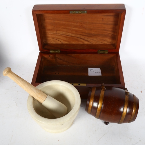 761 - A Vintage mahogany wooden box, a pestle and mortar etc