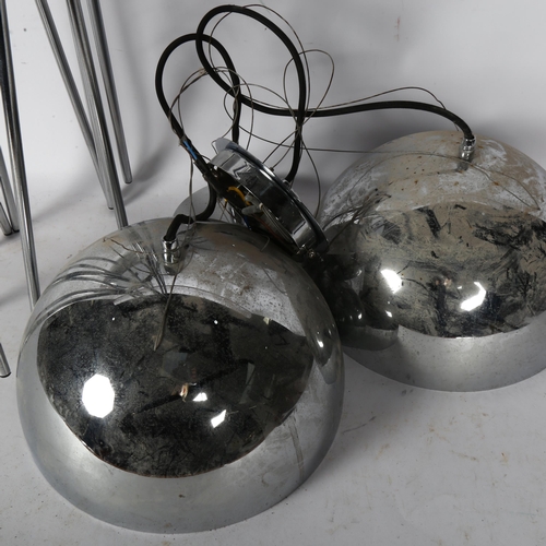 763 - A pair of chrome hanging light fittings, and another