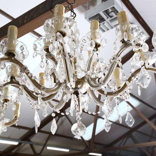 367 - An 8-branch 2-tier brass and glass lustre chandelier, drop 48cm