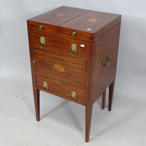 2300 - A George III mahogany and satinwood strung gentleman's wash stand, with fold out top and rising mirr... 