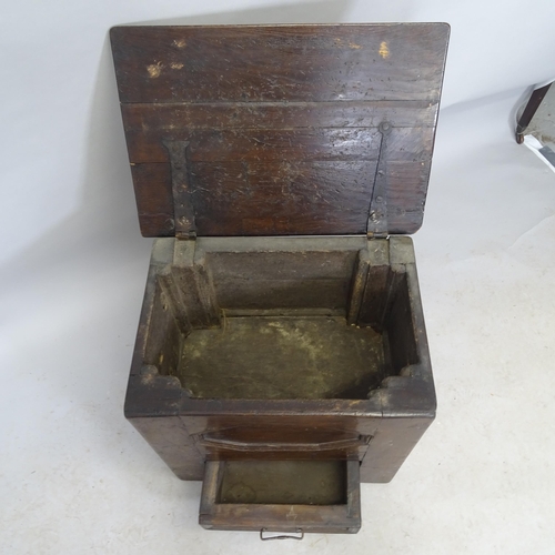 2648 - A vintage stained oak chest with lifting lid and fitted drawer. 56cm x 54cm x 39cm