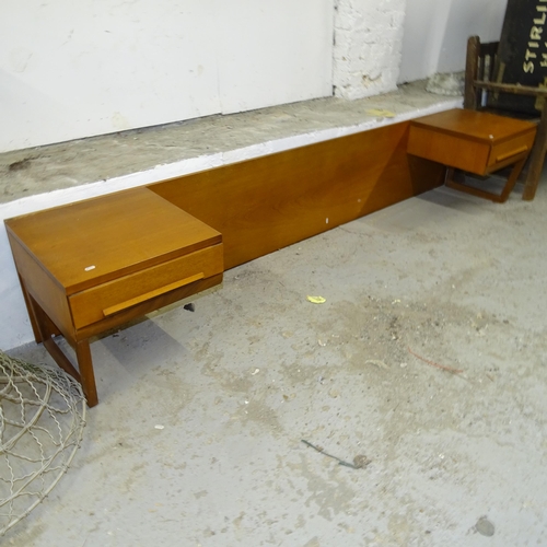 2668 - A mid-century double bed headboard mount with integrated bedside tables, with label for White and Ne... 