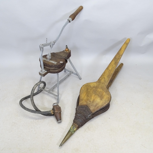 2669 - A large pair of leather bellows, length 132cm, and another mounted on frame (2)