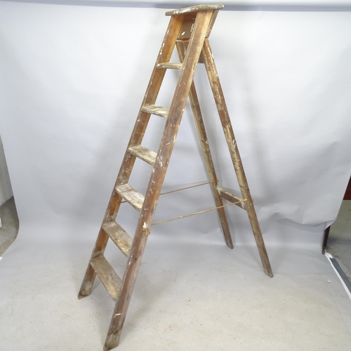 2674 - A vintage pine step ladder. Height 180cm