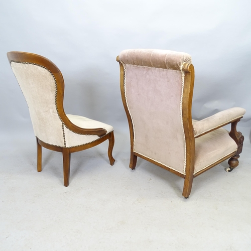 2689 - A Victorian mahogany and button-back upholstered open armchair, and a pair of nursing chairs (3)