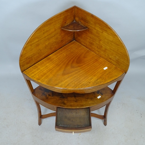 2694 - An Edwardian mahogany and satinwood strung corner washstand with single fitted drawer. 66cm x 100cm ... 