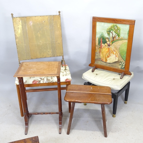 2700 - A mid-century G-Plan stool, another, 2 fire screens, etc. (6)