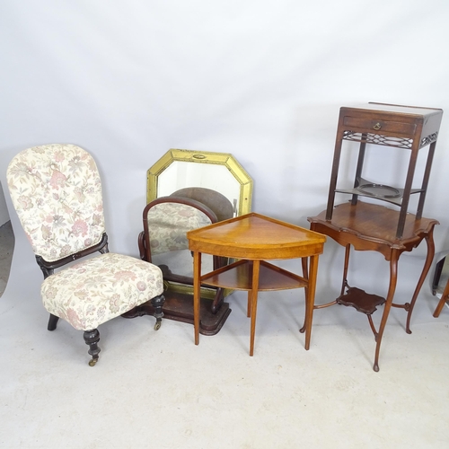 2702 - A Georgian side-table, 19th century nursing chair, toilet mirror etc. (6)