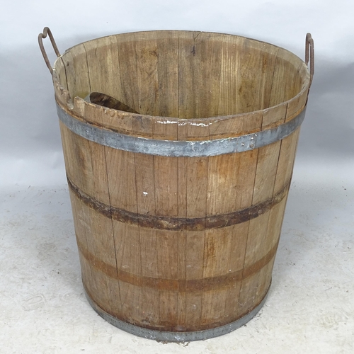 2706 - A large coopered oak 2-handled grape barrell, W75cm, H74cm