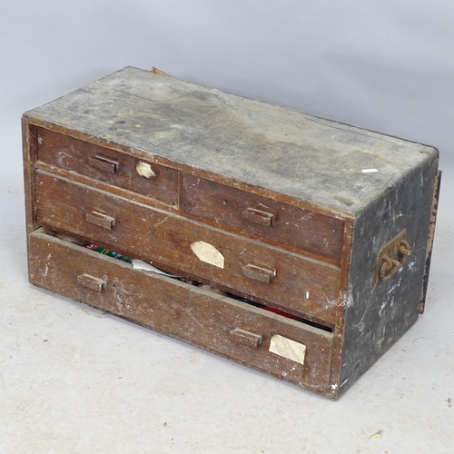 2708 - A Vintage stained pine tool chest, with 4 fitted drawers, 65cm x 35cm x 30cm, and a quantity of hand... 