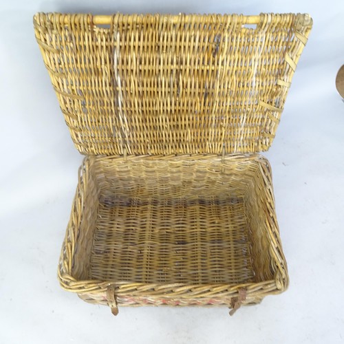 2710 - A wicker laundry basket with leather bindings, lettering to frontage - Pineland laundry. 78 x 38 x 5... 