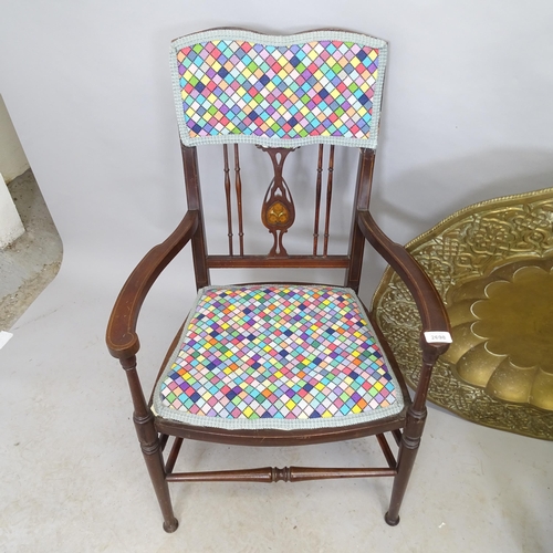 2698 - An Edwardian inlaid and upholstered parlour armchair, an Antique mahogany and upholstered lounge cha... 