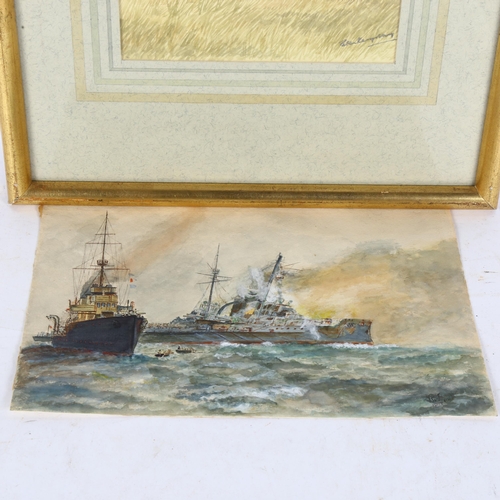 775 - A framed watercolour, signed but artist unclear, of the 60th Rifles circa 1832, a maritime watercolo... 