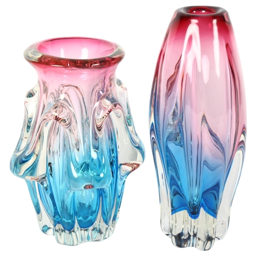 783 - 2 coloured Art glass vases, tallest 25cm