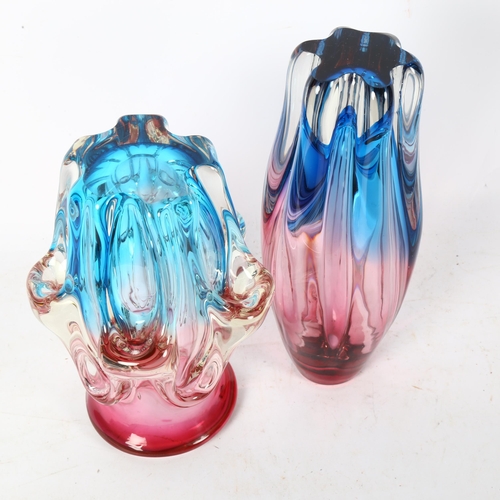 783 - 2 coloured Art glass vases, tallest 25cm