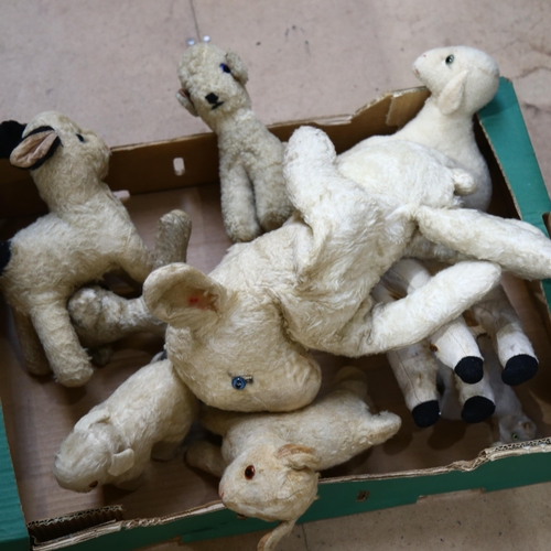 792 - A group of soft Plush animals, to include 2 Steiff lambs, a musical lamb, and 7 others