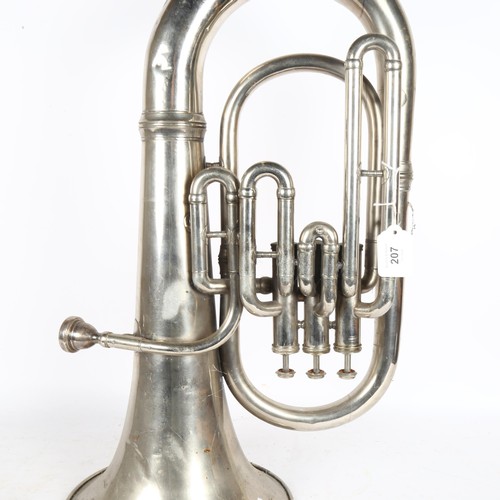 207 - A vintage nickel tuba, no identifiable makers mark or serial number.