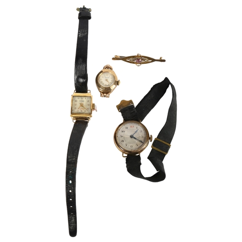 970 - A lady's Sultana 18ct gold cased wristwatch, an Everite 9ct gold cased wristwatch, a stone set bar b... 