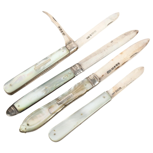 979 - 4 mother-of-pearl handled fruit knives, including 3 with silver blades (4)