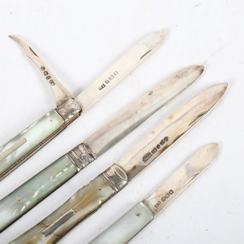 979 - 4 mother-of-pearl handled fruit knives, including 3 with silver blades (4)