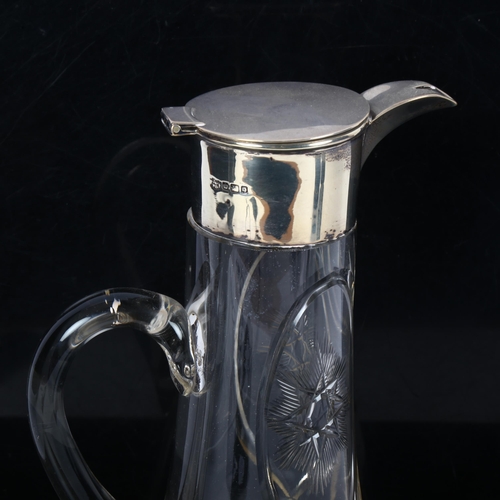 991 - George V glass and silver-mounted Claret jug, hallmarks Sheffield 1933, James Deakin & Sons, height ... 