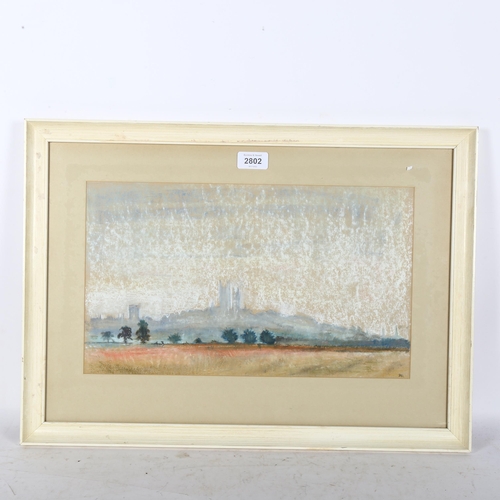 2802 - Pastels and charcoal, panoramic view towards a hilltop, signed with monogram bottom right corner, 40... 