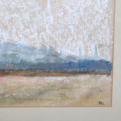 2802 - Pastels and charcoal, panoramic view towards a hilltop, signed with monogram bottom right corner, 40... 