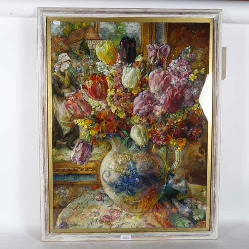 2813 - Susan Kemp, pastels, still life vase of tulips, 86cm x 66cm overall, framed