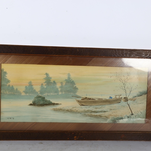 2814 - Pair of Japanese watercolours, panoramic shore views, both signed, 37cm x 73cm overall, framed