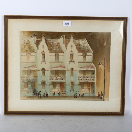 2816 - Jean Johnson, watercolour, the nurse's quarters at Sidney Eye Hospital, signed and dated 1961, 46cm ... 