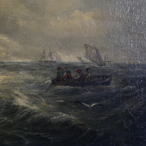 2819 - 19th century English school, oil on canvas, boats on rough seas, unsigned, 31cm x 41cm, framed