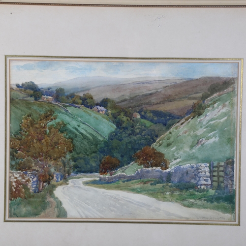 2820 - Walter Asworth, watercolour, Wharfedale, label verso, image size 26cm x 37cm, 48cm x 58cm overall, f... 