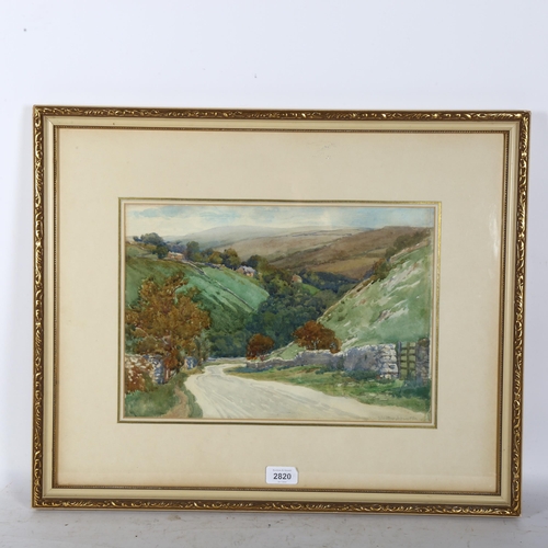 2820 - Walter Asworth, watercolour, Wharfedale, label verso, image size 26cm x 37cm, 48cm x 58cm overall, f... 