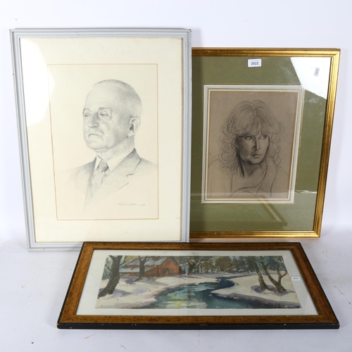 2822 - A group of pictures and pencil drawings, including John Mclellan, portrait study, and oil on canvas,... 