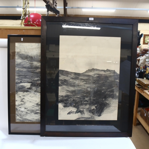 2831 - Cordero, 2 large pencil and charcoal sketches, landscapes, largest 111cm x 88cm, both framed (2)