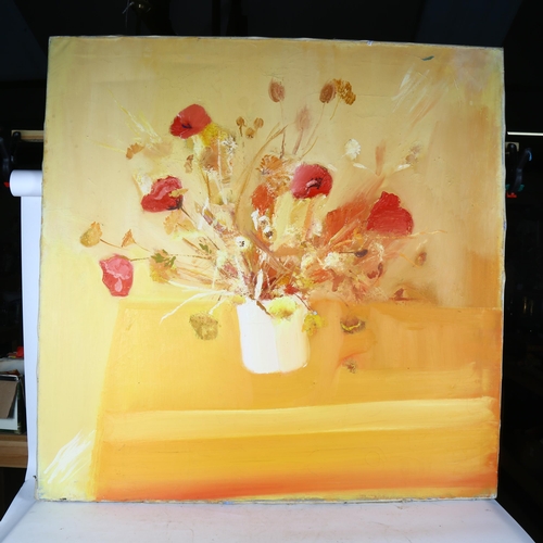 2834 - Cordero, 2 large oils on canvas, a Sussex sunset, and still life vase of tulips, 127cm x 127cm