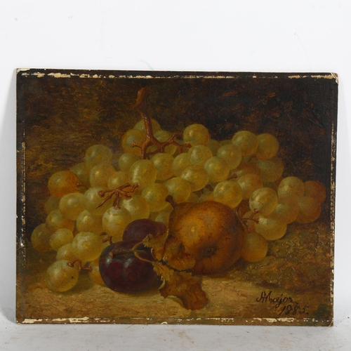 2842 - A small Victorian oil on board, still life of fruit, signed and dated 1885, 20cm x 25cm