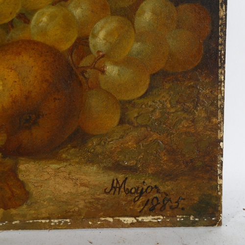 2842 - A small Victorian oil on board, still life of fruit, signed and dated 1885, 20cm x 25cm