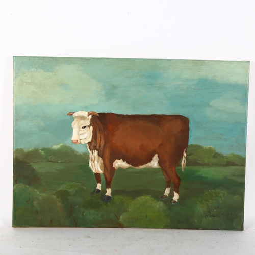 2850 - Carol Maddison, acrylic on canvas, study of a bull, 41cm x 56cm, unframed