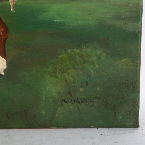 2850 - Carol Maddison, acrylic on canvas, study of a bull, 41cm x 56cm, unframed