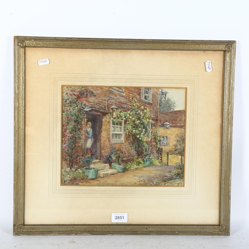 2851 - J Shaw-Crompton RI, watercolour, a figure in a doorway, a Rowley Gallery label verso, image 23cm x 2... 