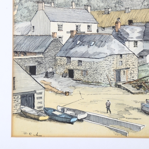 2853 - Lithograph, beached fishing boats, image 21cm x 43cm, 37cm x 59cm overall, framed