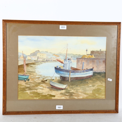 2855 - G Warsop-Hyde, watercolour, boats at Newlyn harbour, signed and dated 1958, image 35cm x 49.5cm, 53c... 