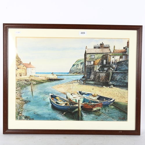 2859 - H Bateman, watercolour, Whitby harbour, signed, 43cm x 57cm, framed