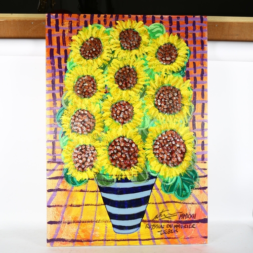 2863 - Royston Du Maurier Lebek, acrylic on canvas, sunflowers, 100cm x 69cm