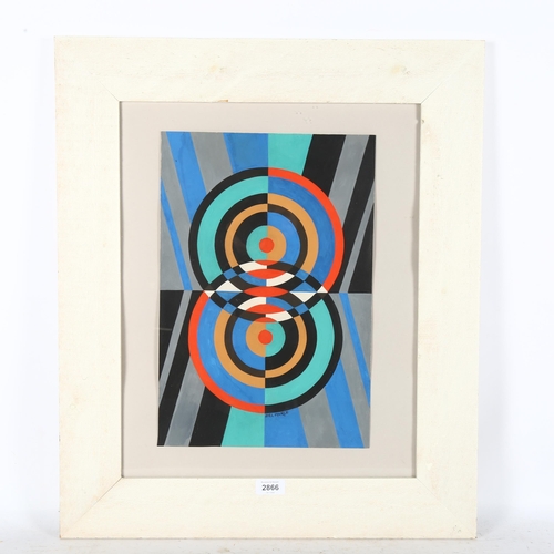 2866 - Watercolour on paper, abstract target study, image size 27cm x 41cm, framed